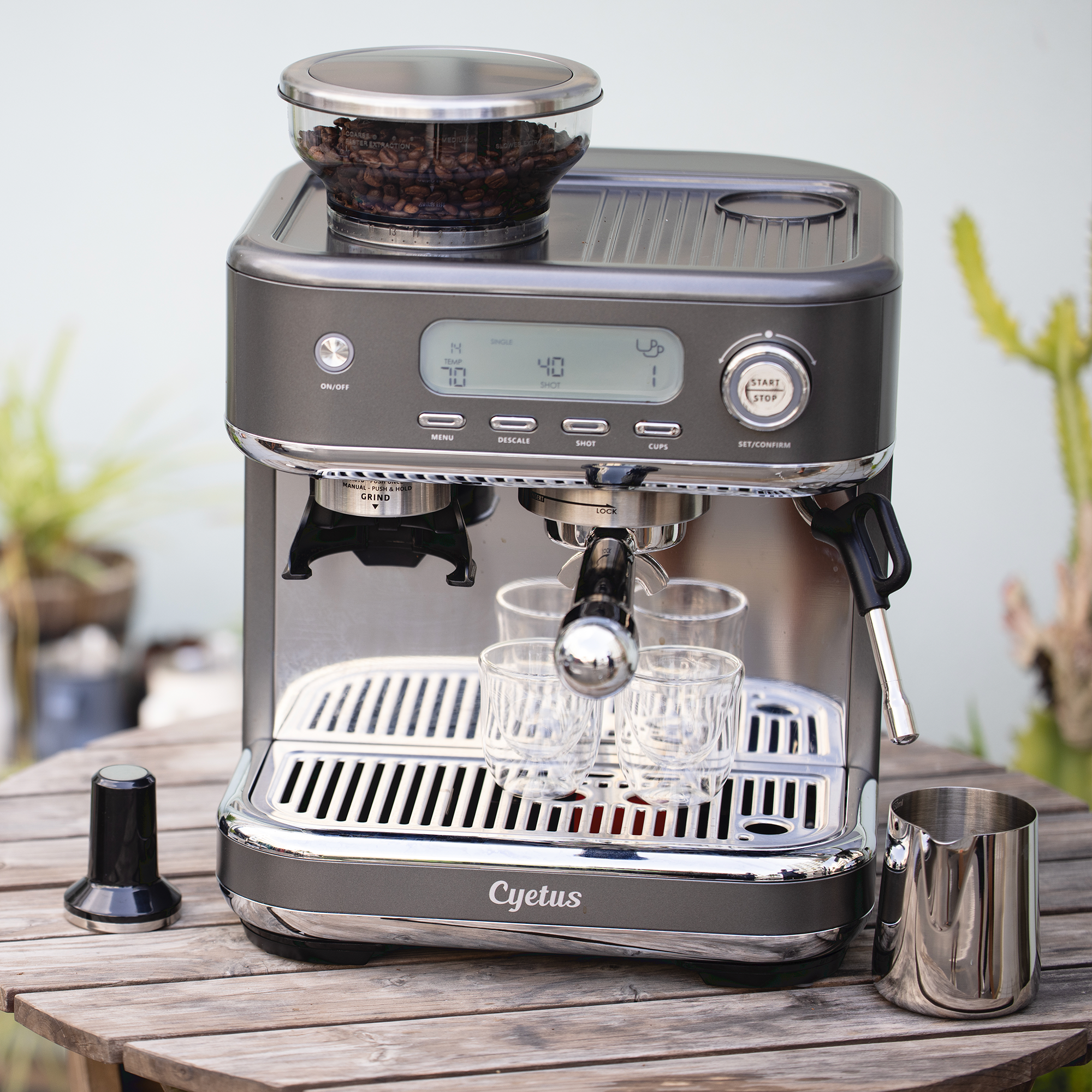 All-in-One Espresso Maker with Grinder and Steam Wand